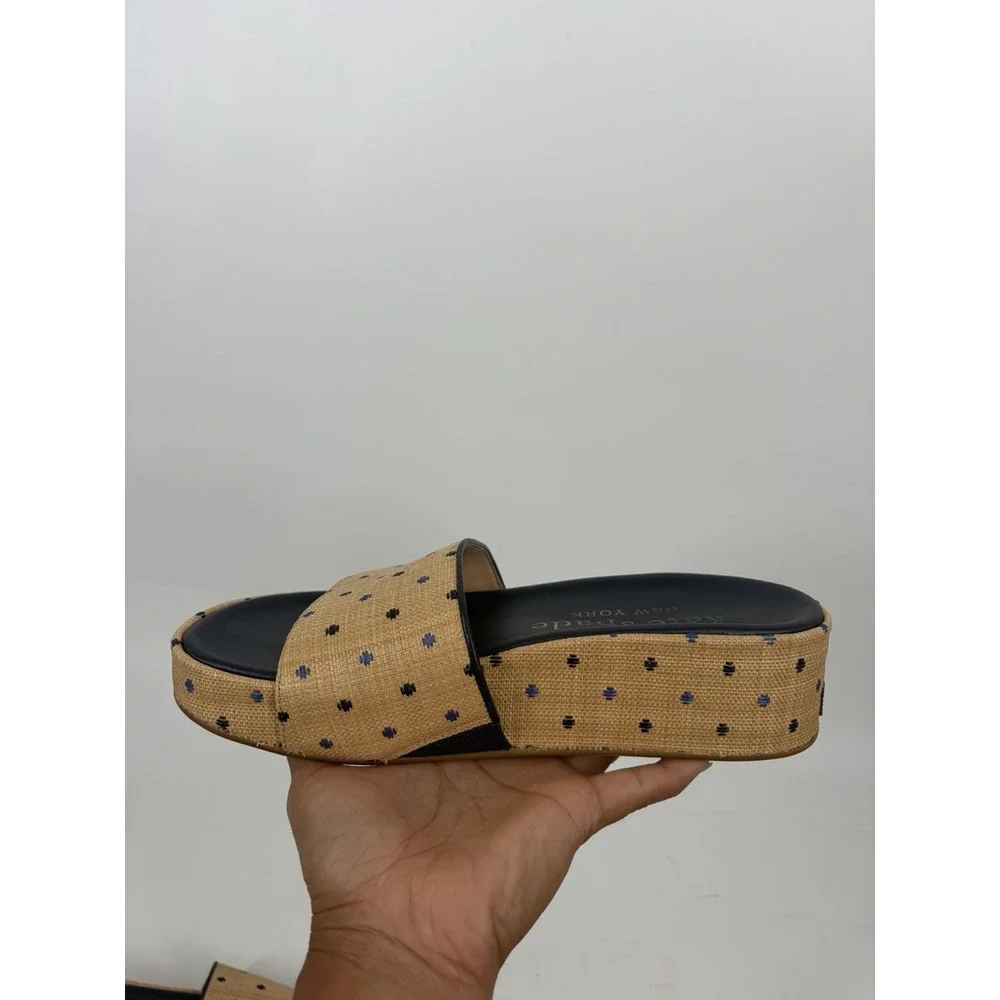 Kate Spade Breeze Raffia Platform Slide Sandals 8.5 B Coastal Resort Vacation